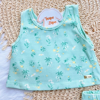 Conj. Blusa e Tapa Fralda Florzinhas com Abelhas - Verde